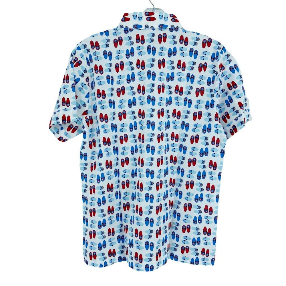 New Leon Levine Polo Womens Small Flip Flop Print Short Sleeve Blouse Go… - Picture 2 of 9
